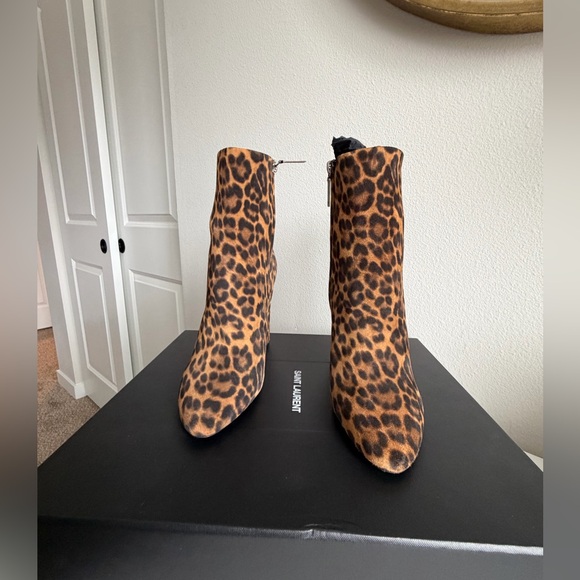 Saint Laurent Shoes - Saint Laurent Brown Leopard Ankle Boots